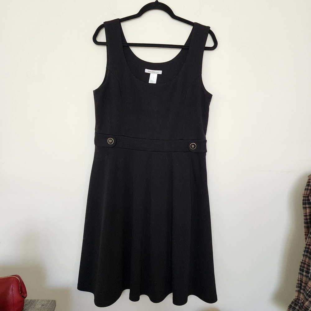 Laundry by Design Black Sleeveless Fit and Flare Dress Gold Crest Buttons Sz 14